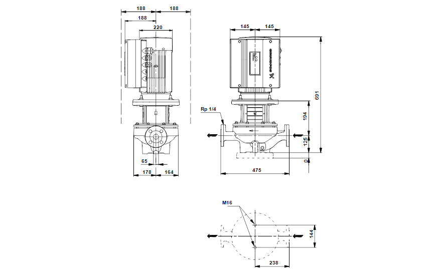 Grundfos TPE 65-240/4 A-F-A-GQQE 3x400 В, 1450 об/мин 