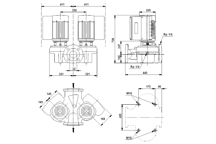 Grundfos TPED 32-580/2-S A-F-A-GQQE 3x400 В, 2900 об/мин