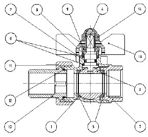 Шаровый кран Genebre 304605 DN-20 PN-25 , Корпус-латунь, с американкой