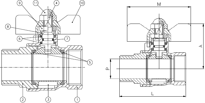 Шаровый кран Genebre 303604 DN-15 PN-25 , Корпус-латунь, НР/ВР