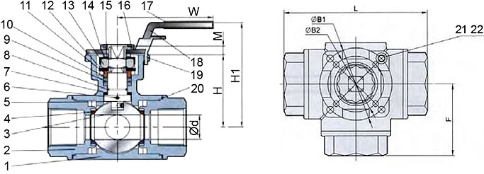 Шаровый кран Genebre DN-020 PN-63 204005, L-тип, Корпус-НЕРЖ сталь