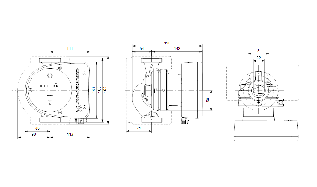 Grundfos MAGNA1 32-100 180 1x230V PN10