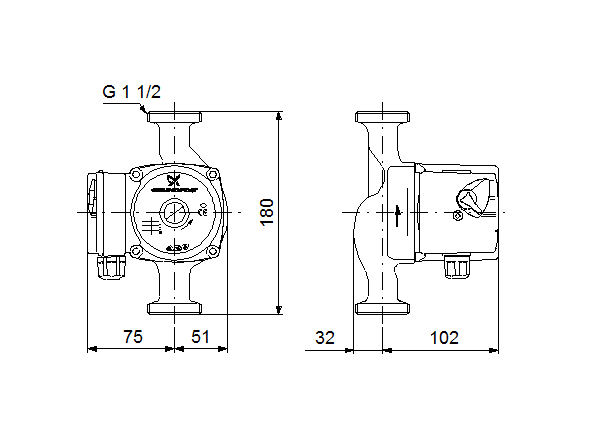 Grundfos UPS 25-30 180 1x230V 50Hz 9H