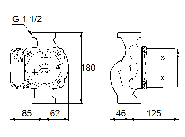 Grundfos UPS 25-55 180 1x230V 50Hz 9H