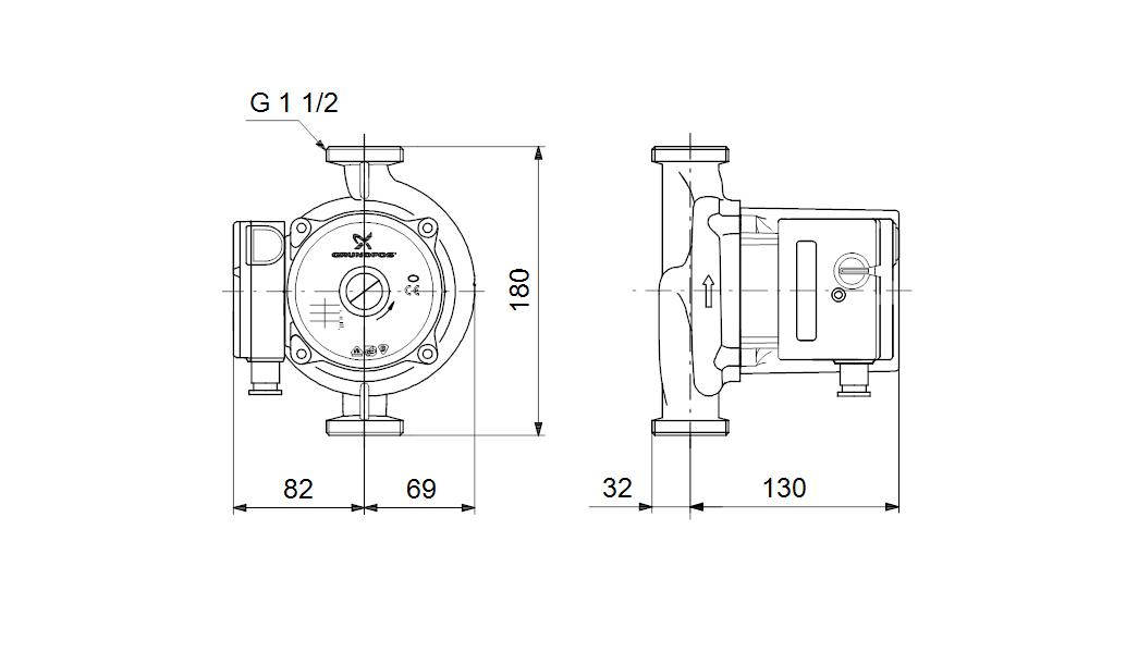 Grundfos UPS 25-125 180 1x230V 50Hz 9H